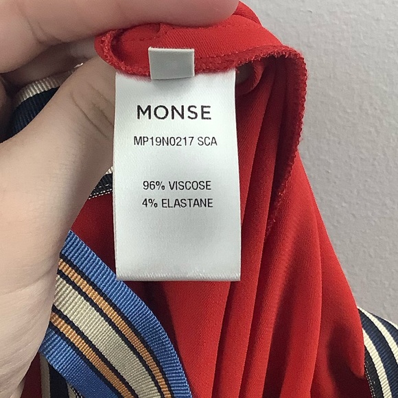 Monse Grosgrain Tie Halter Midi Dress Red Multi - Picture 6 of 7